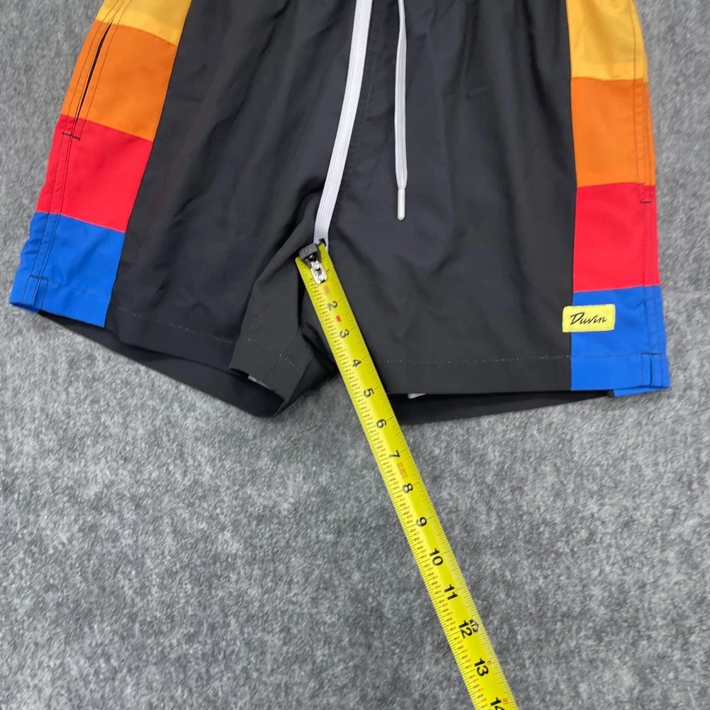 Duvin Shorts Mens XL Black Rainbow Stripe Swim Trunks Board Shorts Retro Style